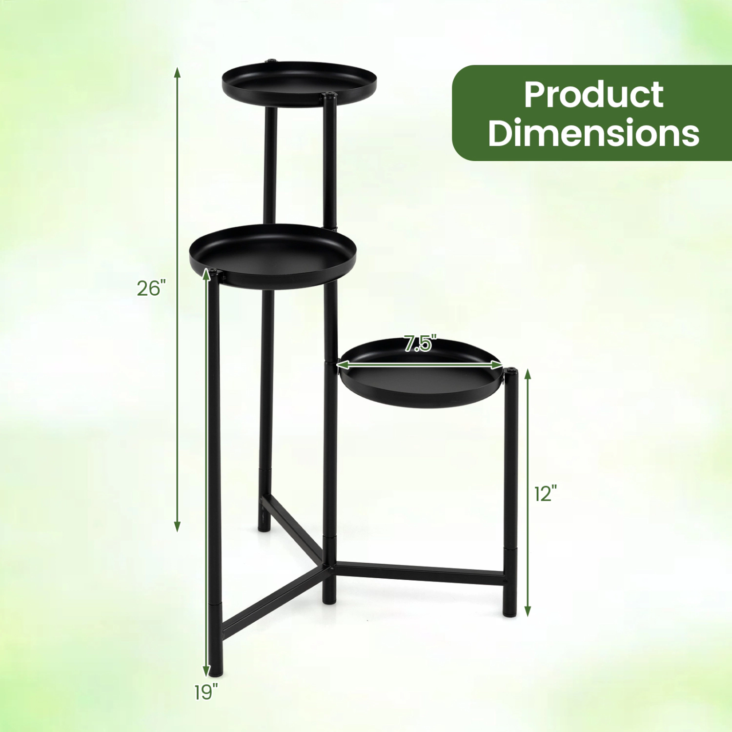 Slickblue 3-Tier Metal Corner Plant Shelf with Round Trays Black Plant Stand