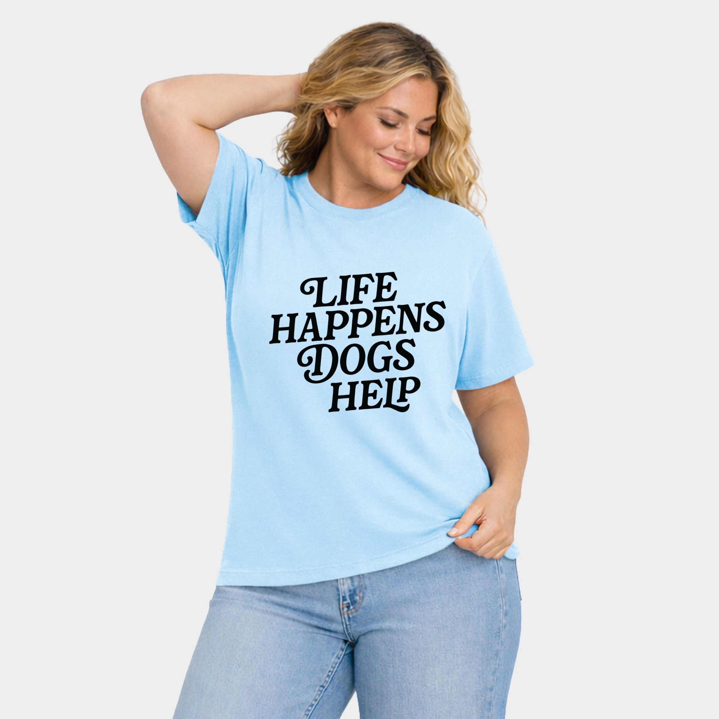 Simply Sage Market - Life Happens Dogs Help Women's Plus Sized Garment Dyed Graphic T-Shirt