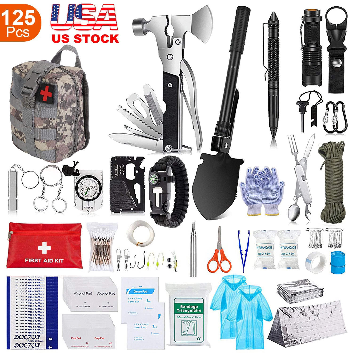 GBruno 125-Piece Survival Kit With First Aid Supplies