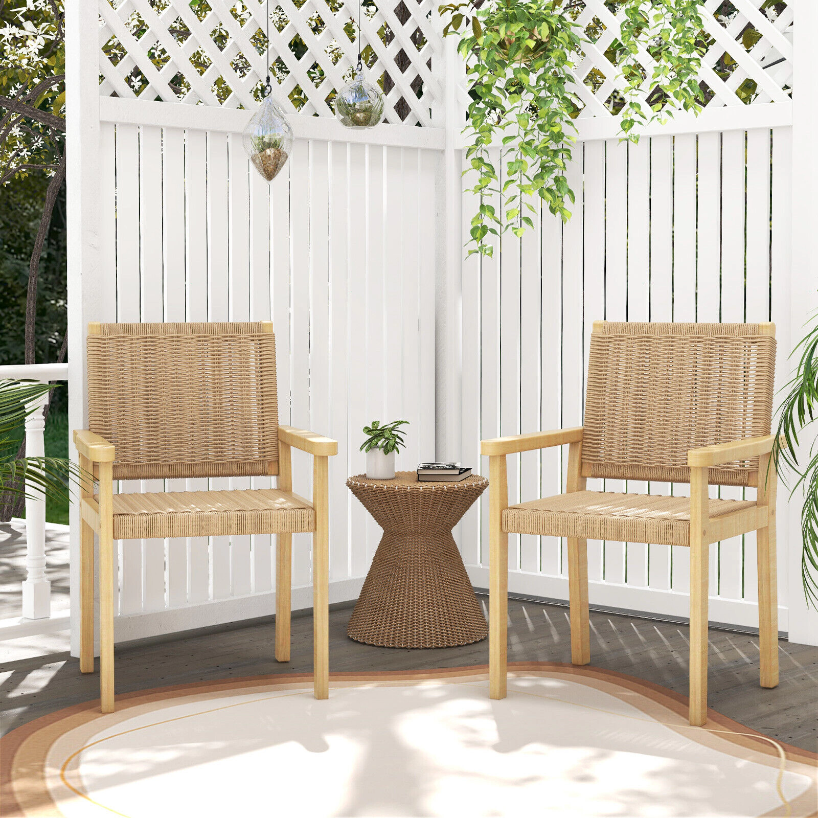 SUGIFT Indoor Outdoor Rubber Wood Dining Armchair Set of 2 400-lb Capacity 23.5-in Wide 18.5-in Seat Height Natural