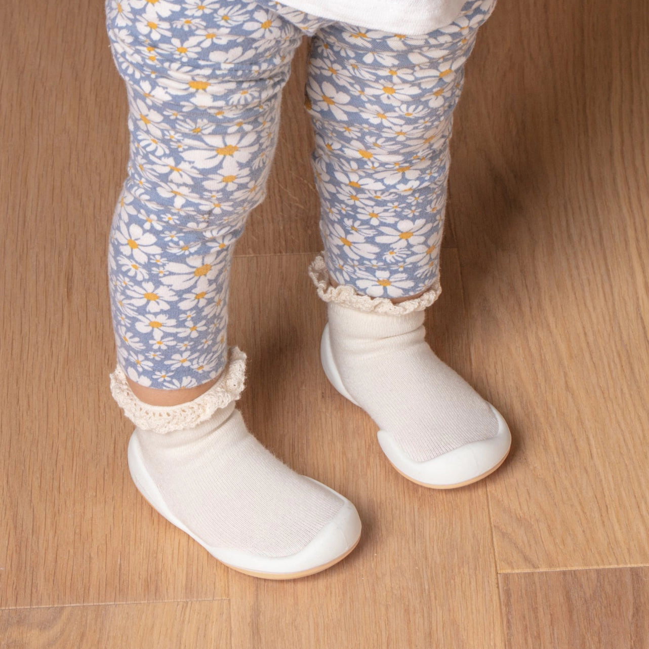 Komuello Toddler Girl First Walk Sock Shoes Lace Trim