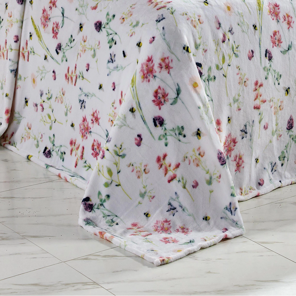 Plazatex Luxurious Ultra Soft Lightweight Bloom Printed Bed Blanket White/Floral 90" x 90"