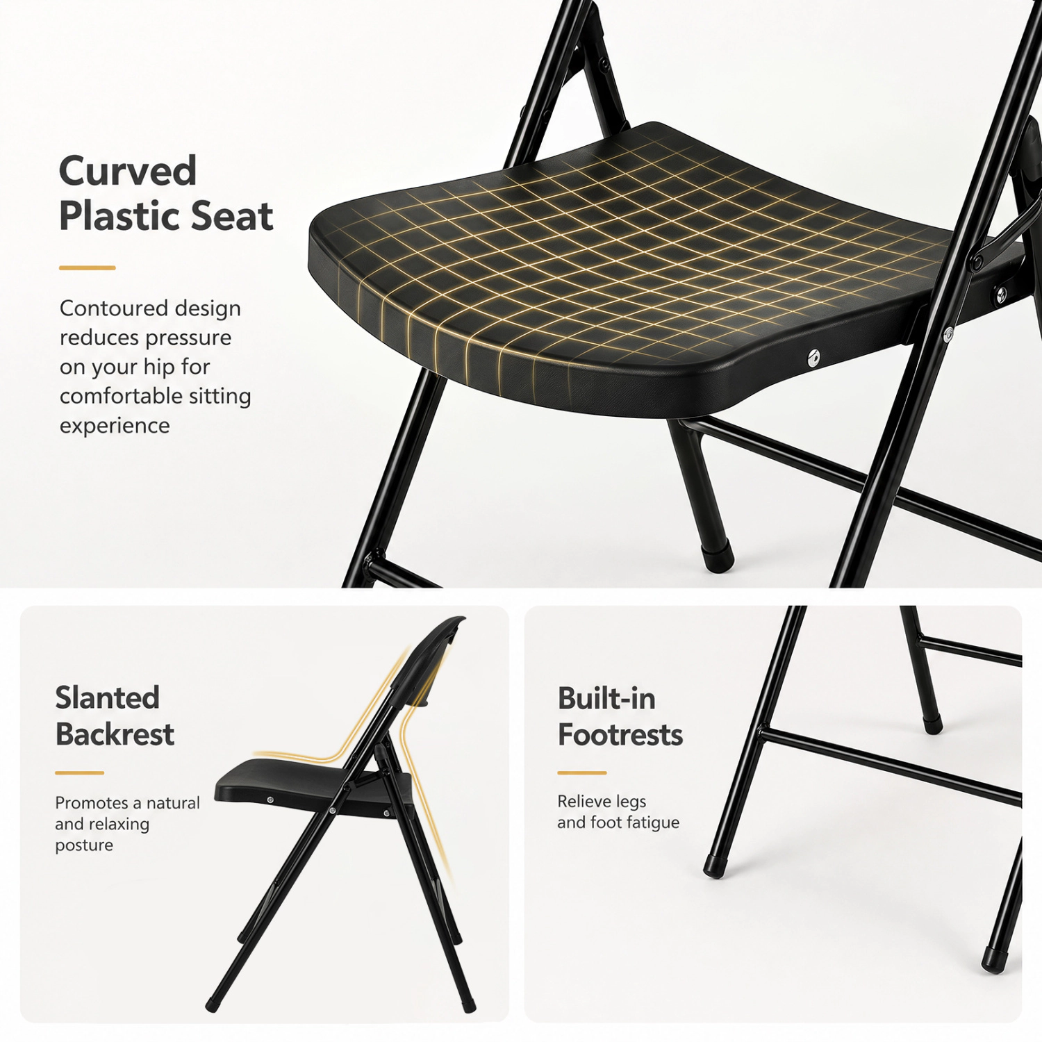 LJG Set of Foldable Plastic Chairs with Ergonomic Backrest