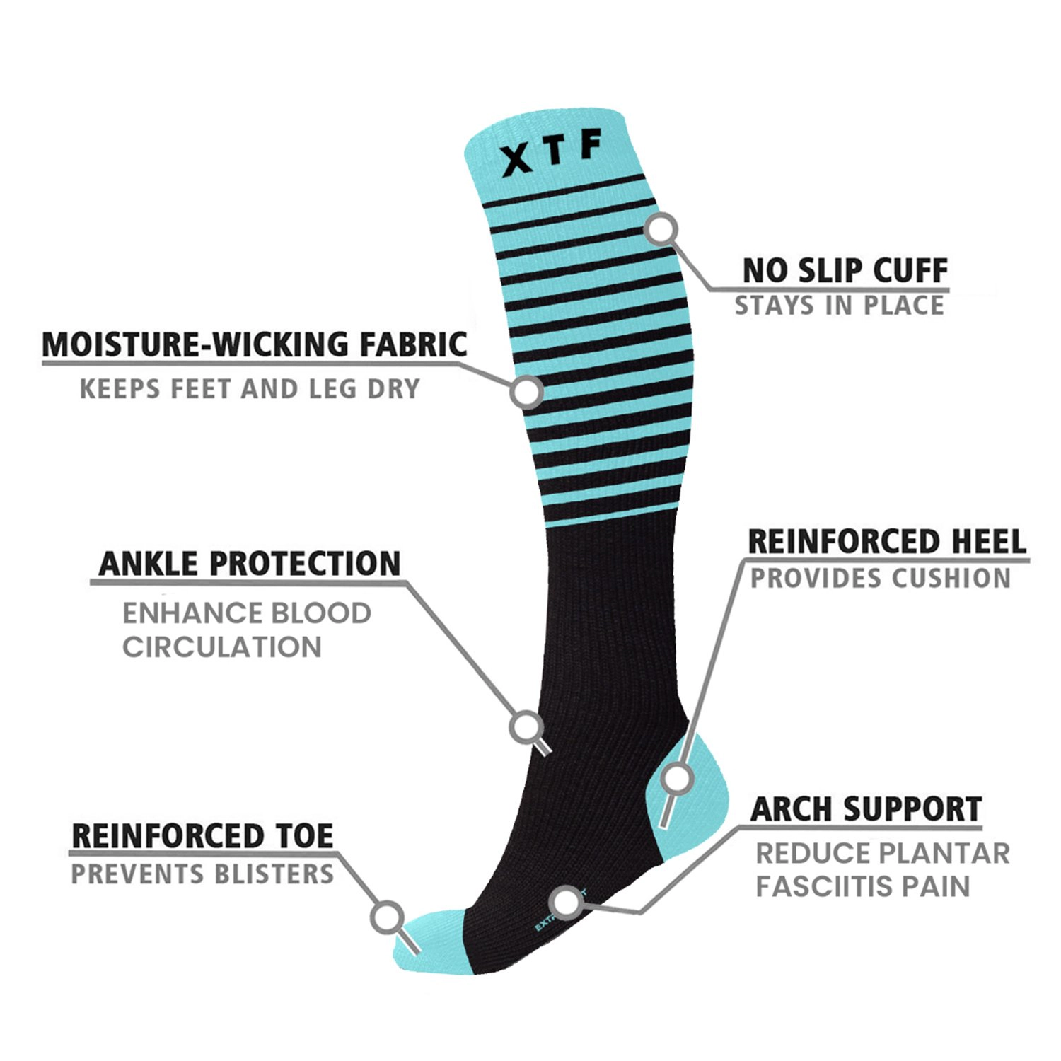 Extreme Fit Elite Compression Comfort Anti Fatigue Everyday Wear Travel Flight Socks - 6 Pair