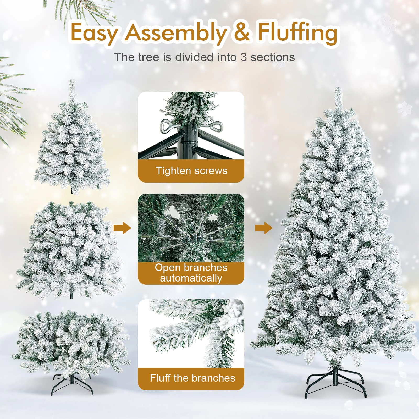 Glintex 6-Ft Snow Flocked Christmas Tree with X-Shaped Metal Stand, White