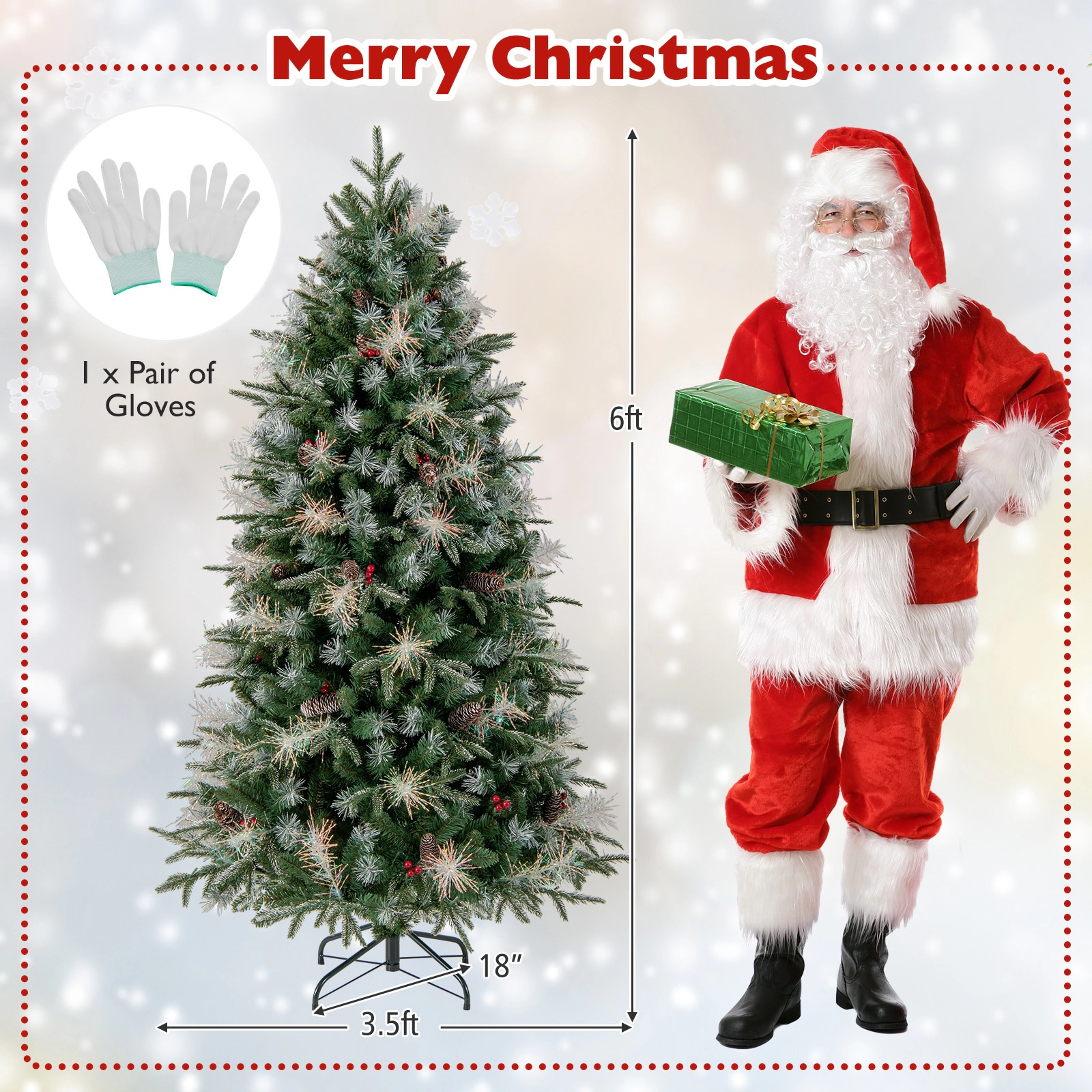 SUGIFT 6-ft Green Pre-Lit Artificial Christmas Tree with 270 LED Lights 8 Modes 806 Tips and Metal Base