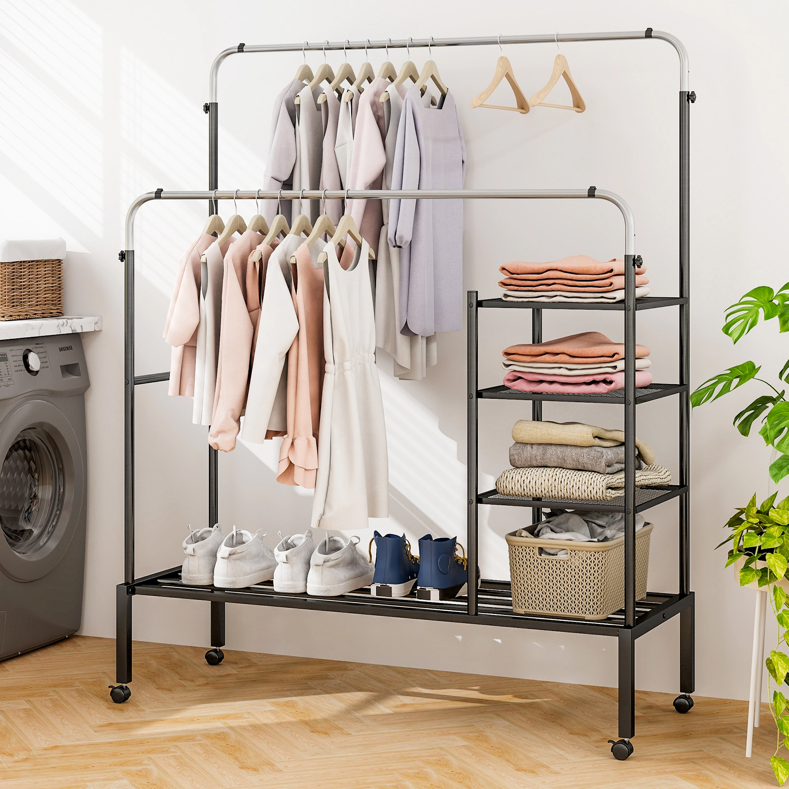 SlickBlue Adjustable Garment Rack with Shelves and Wheels