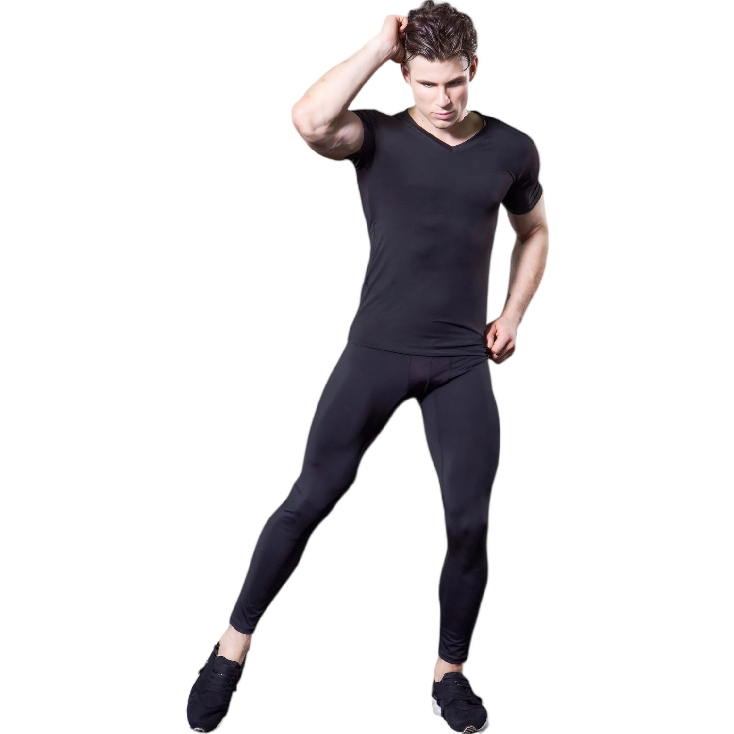 Anna-Kaci Men's V-Neck Short Sleeve Athletic Shirt with Stretch Fabric and Fitted Silhouette