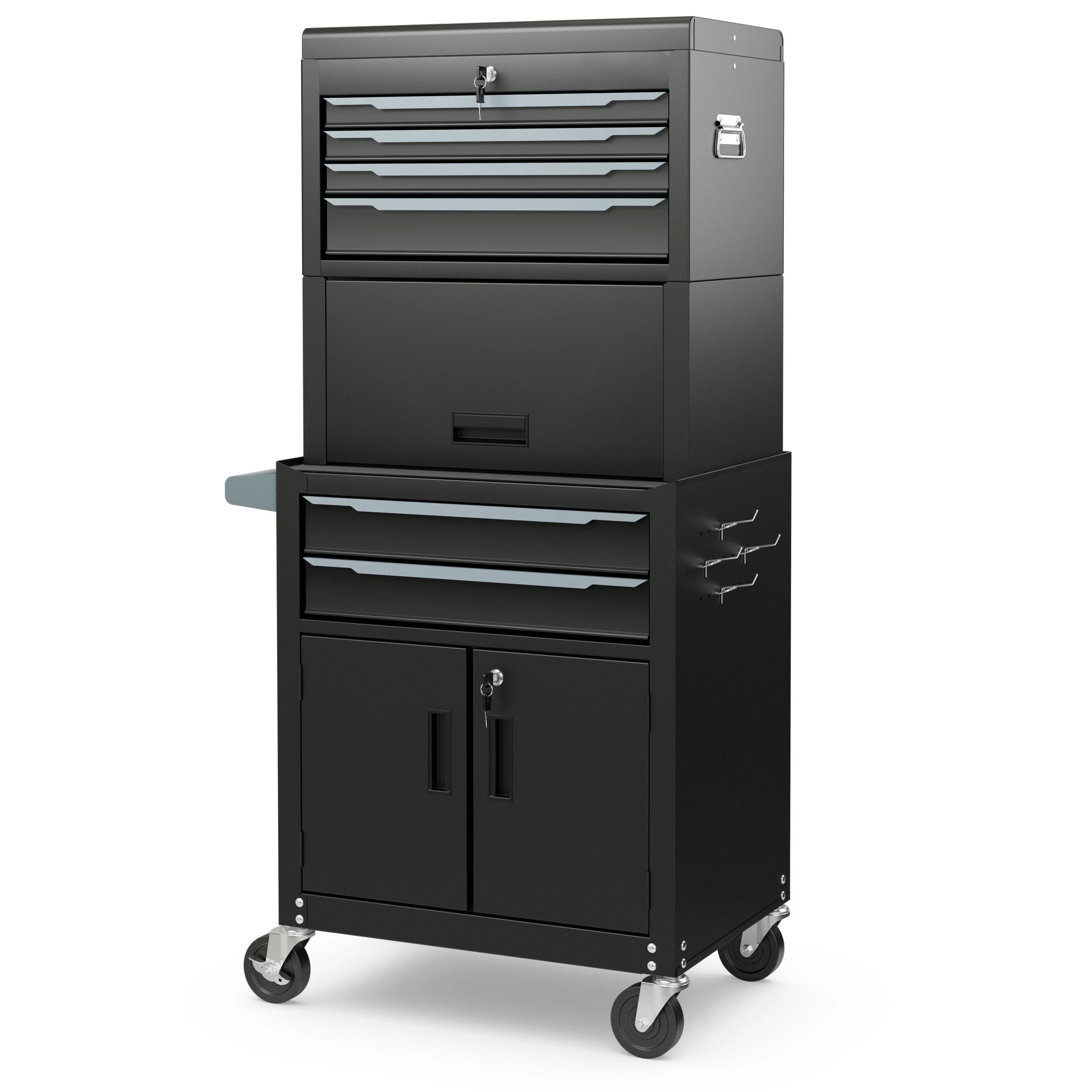SUGIFT 3-in-1 6-Drawer Rolling Metal Tool Chest Storage Cabinet 330-lb Capacity 28-in Wide Detachable Top Chest Black