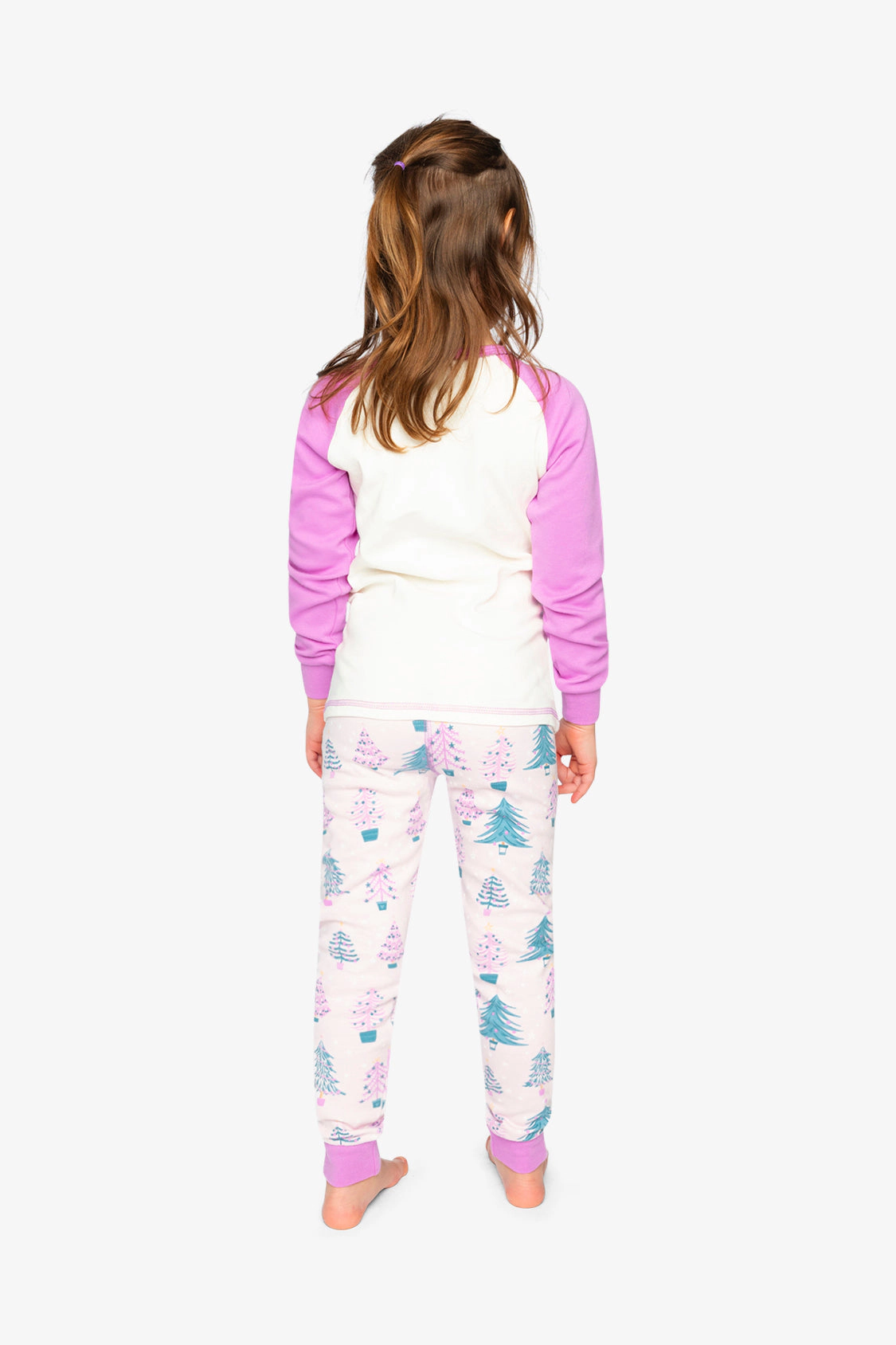 Deux par Deux Girls Organic Cotton Tree Two Piece Pajama Set with Raglan Sleeve Top and Waist Pants