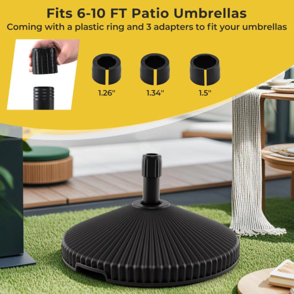 Hivvago Water And Sand Filled Outdoor Umbrella Stand With Shell Texture And 3 Coupler Sizes-Black