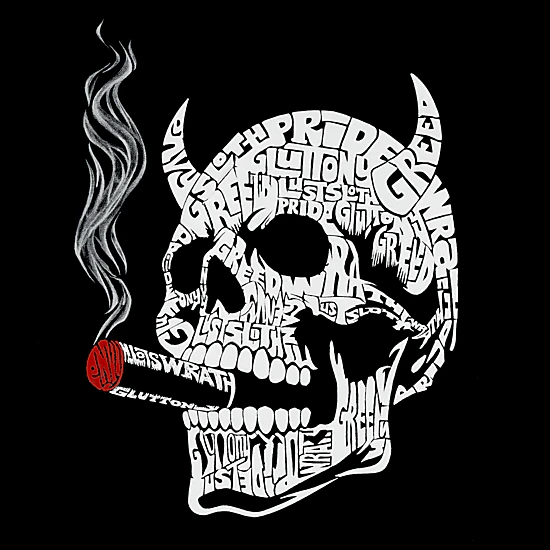 LA Pop Art 7 Deadly Sins Skull - Women's Word Art Crewneck Sweatshirt