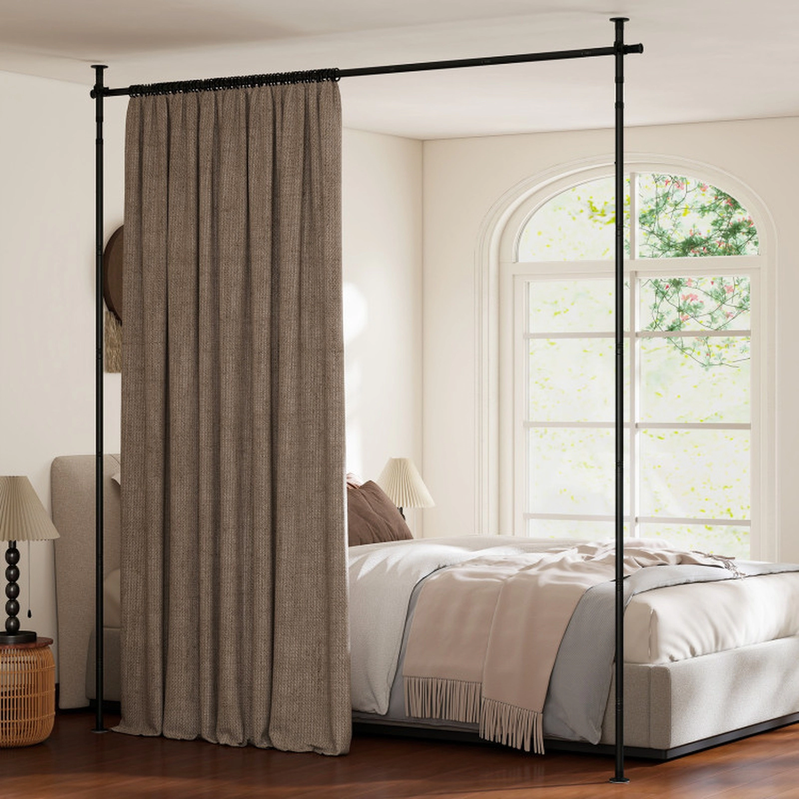 SUGIFT Black 45-lb Capacity No-Drill Floor to Ceiling Tension Room Divider Curtain Rod Adjustable 4 to 10 ft