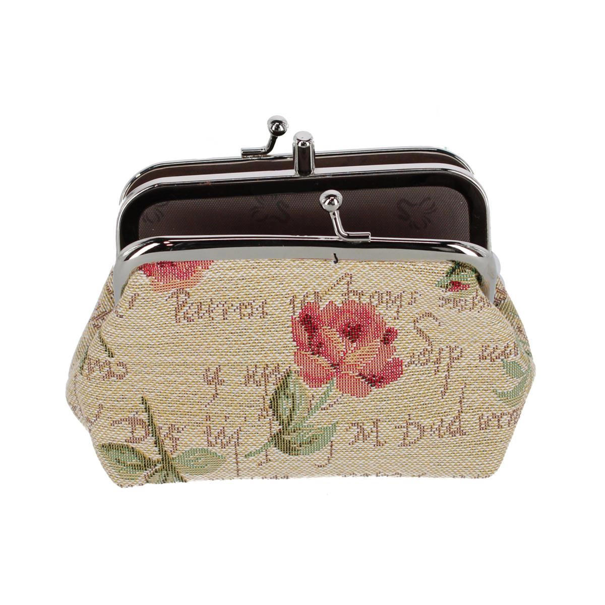 CTM Women's English Rose Themed Tapestry Coin Purse Wallet