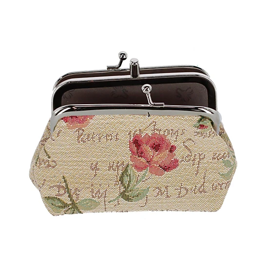 CTM Women's English Rose Themed Tapestry Coin Purse Wallet