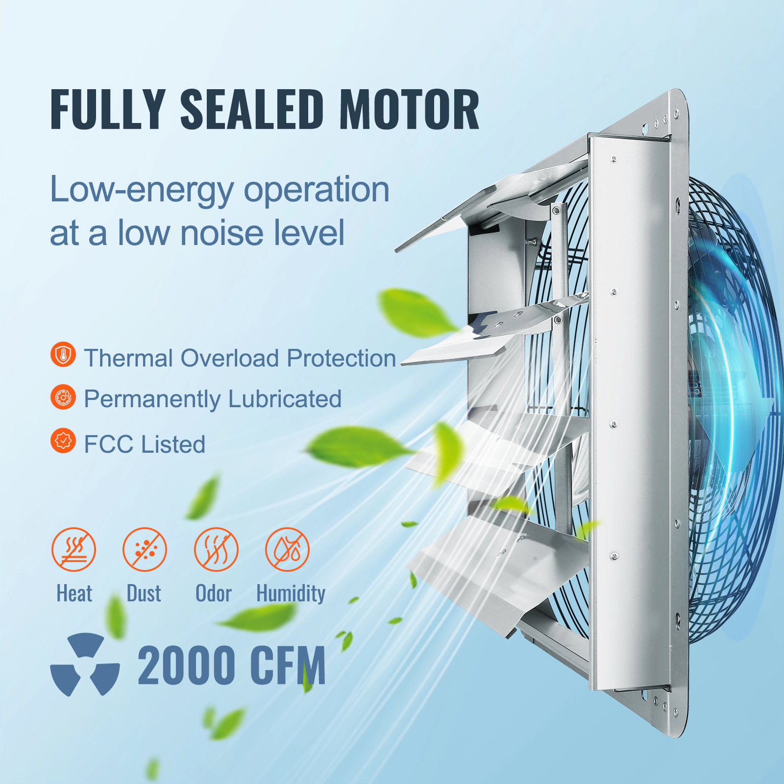 HONGGE Shutter Exhaust Fan High-speed Aluminum Wall Mount Attic Fan with AC-motor Ventilation and Cooling for