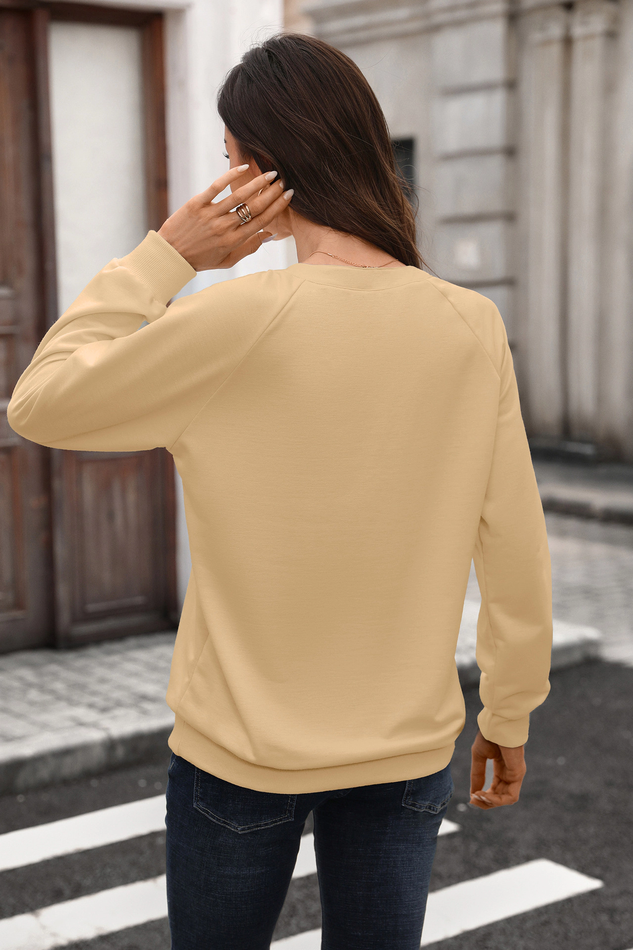 Enchanted Funland Womens Notched V‑Neck Raglan Long Sleeve Ribbed Cuff Pullover Tops