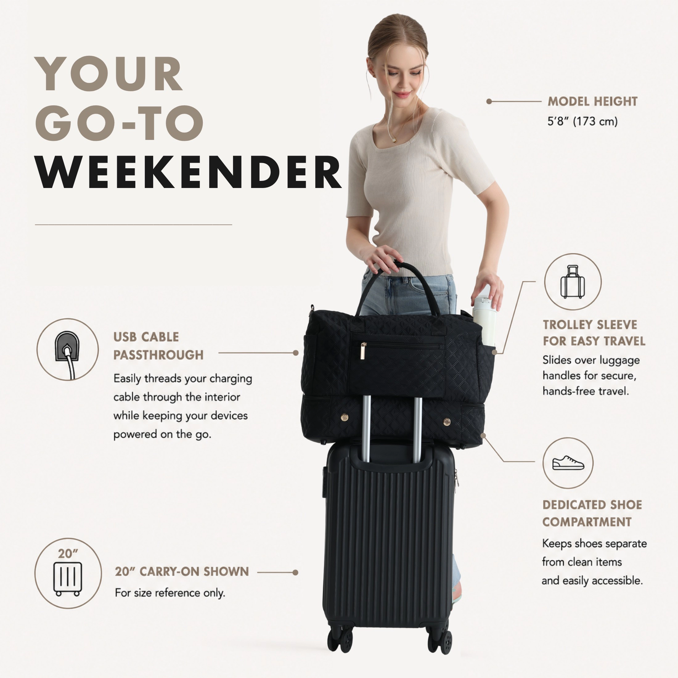 Hynes Eagle Women's Quilted Carryall Weekender Bag