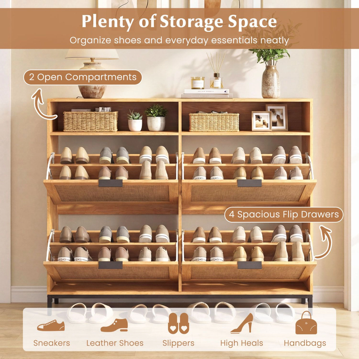 SlickBlue Entryway Shoe Organizer Cabinet with 4 Flip Drawers