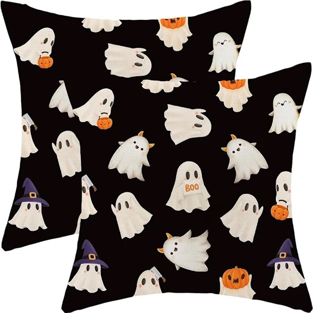 ACPJR Halloween Ghost & Pumpkin Faux Fur Throw Pillow Covers, 18 x Inch, Soft Plush Cushion Cases, Set of 2