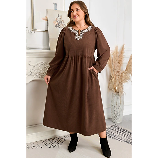 Threaded Pear Women's Hallie High Waist Midi PLUS Dress