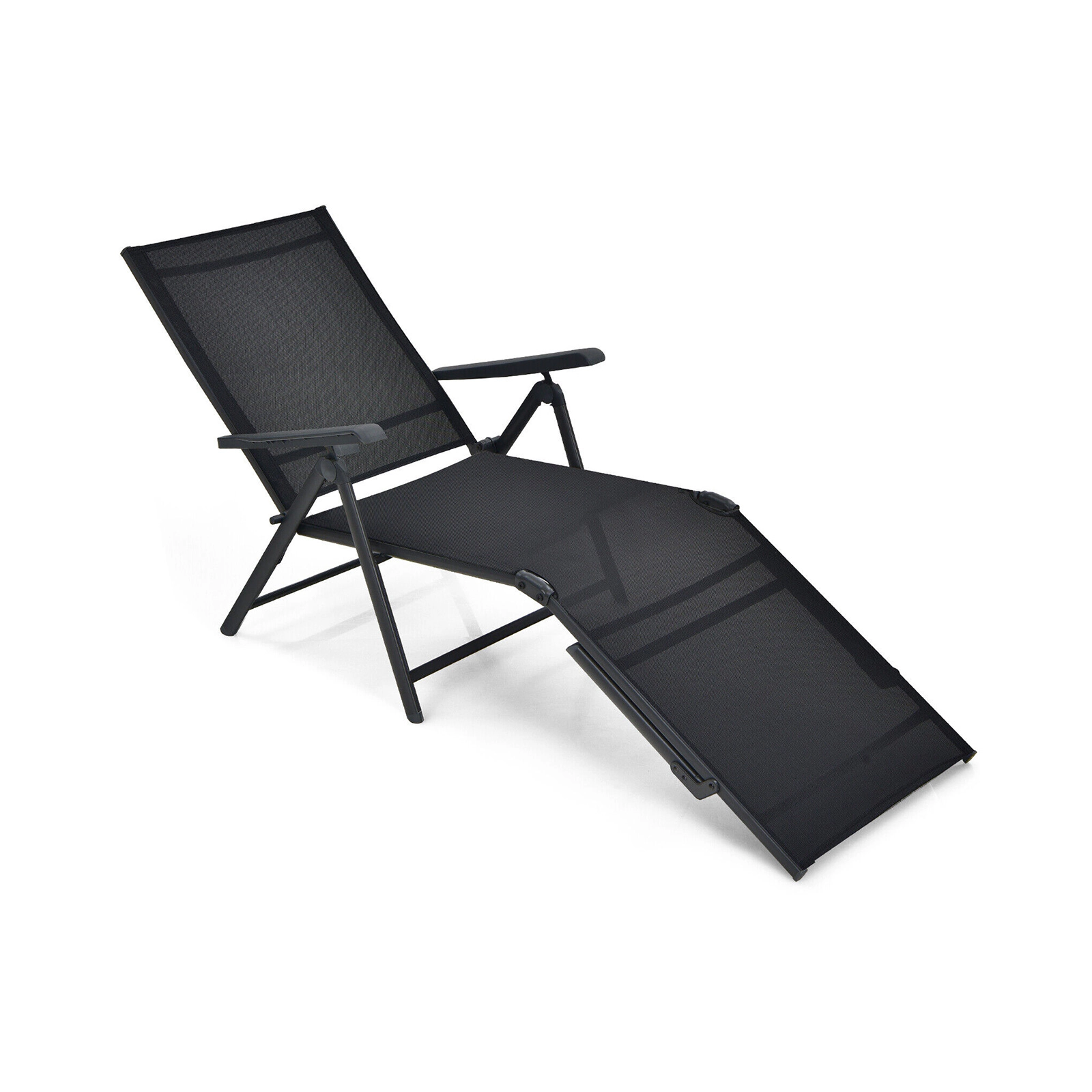 SUGIFT Armrests 5-Position Back and Footrest 330-lb Black Foldable Patio Chaise Lounge Chair