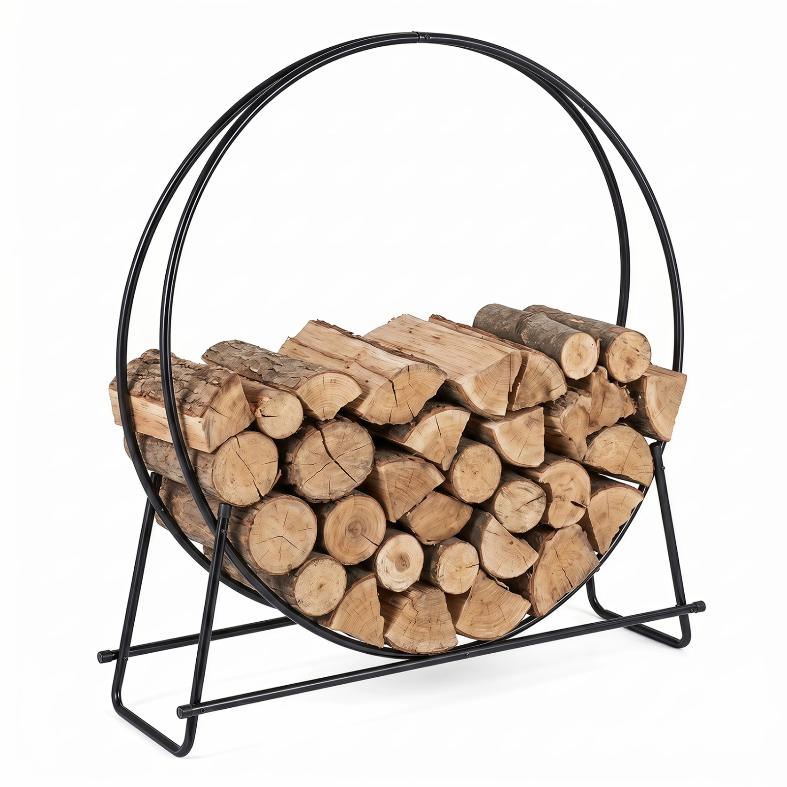 SUGIFT A-Frame Round Metal Firewood Rack 485-lb Capacity 45-in Diameter 4.5-in Elevated Base Black