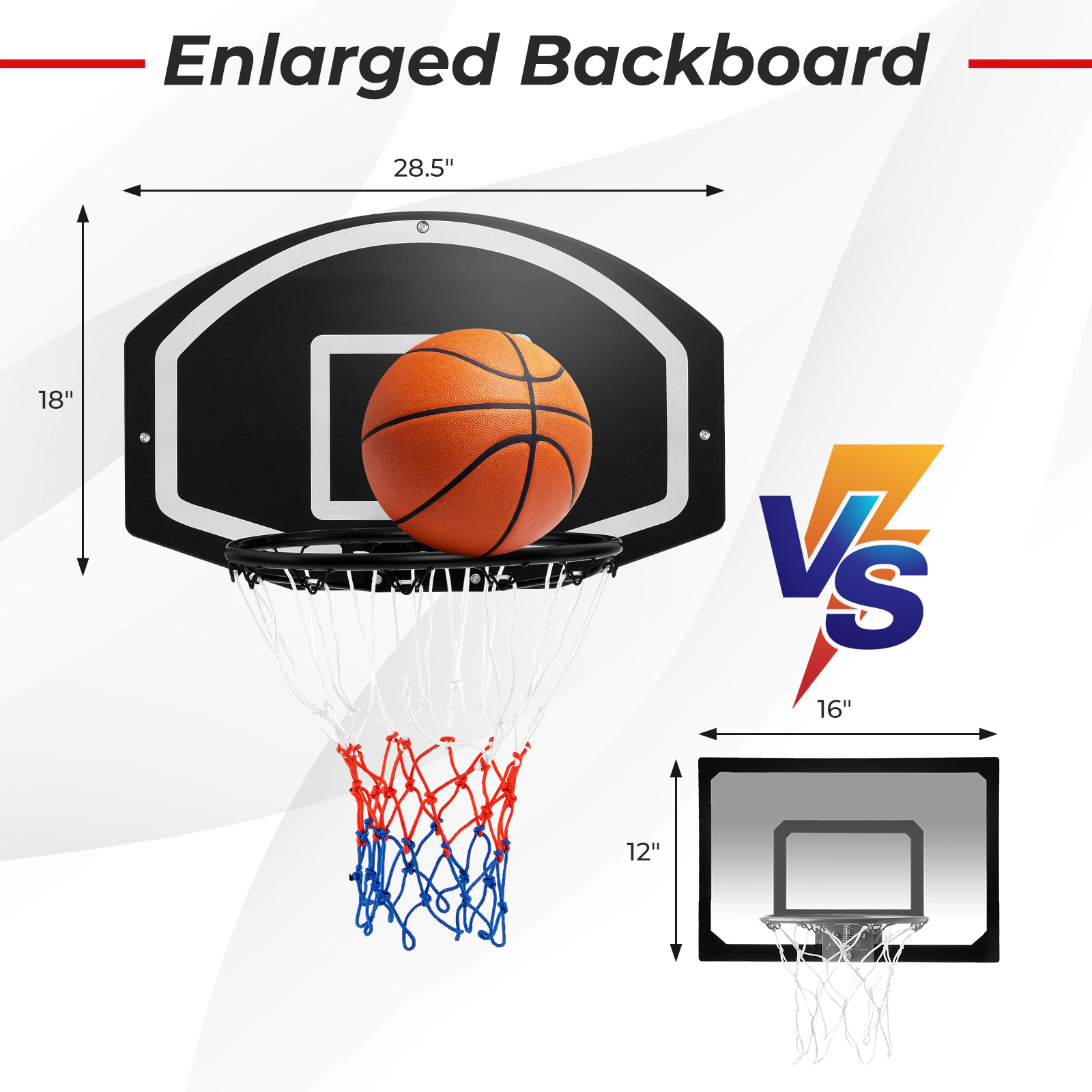 SUGIFT Black and White Wall Mounted Basketball Hoop Set with PE Backboard and All Weather Net 28.5-in W 18-in H