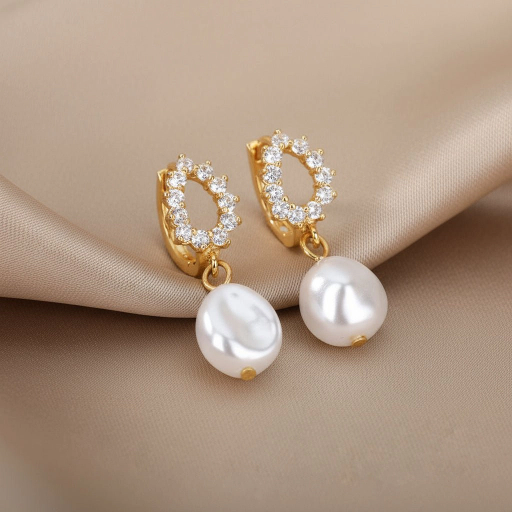 DressAtR Women's Zircon 18K Gold Plated Drop Earrings