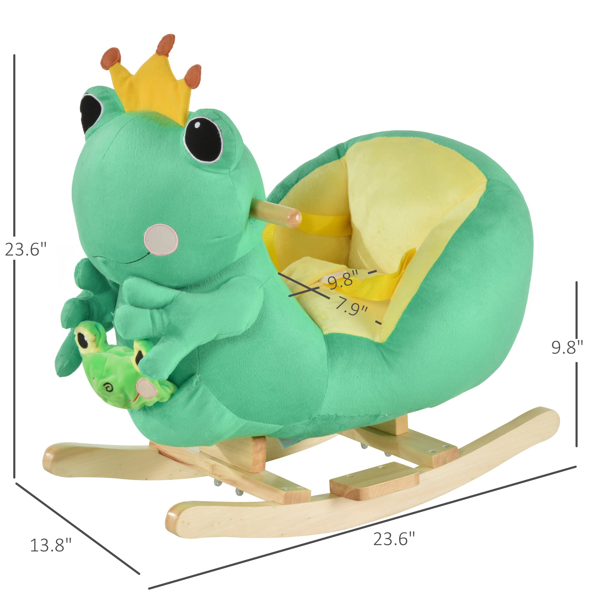 HONGGE Green Plush Frog Rocking Horse Ride-On Toy with Lullaby Sound and Seat Belt for Toddlers 18-36 Months