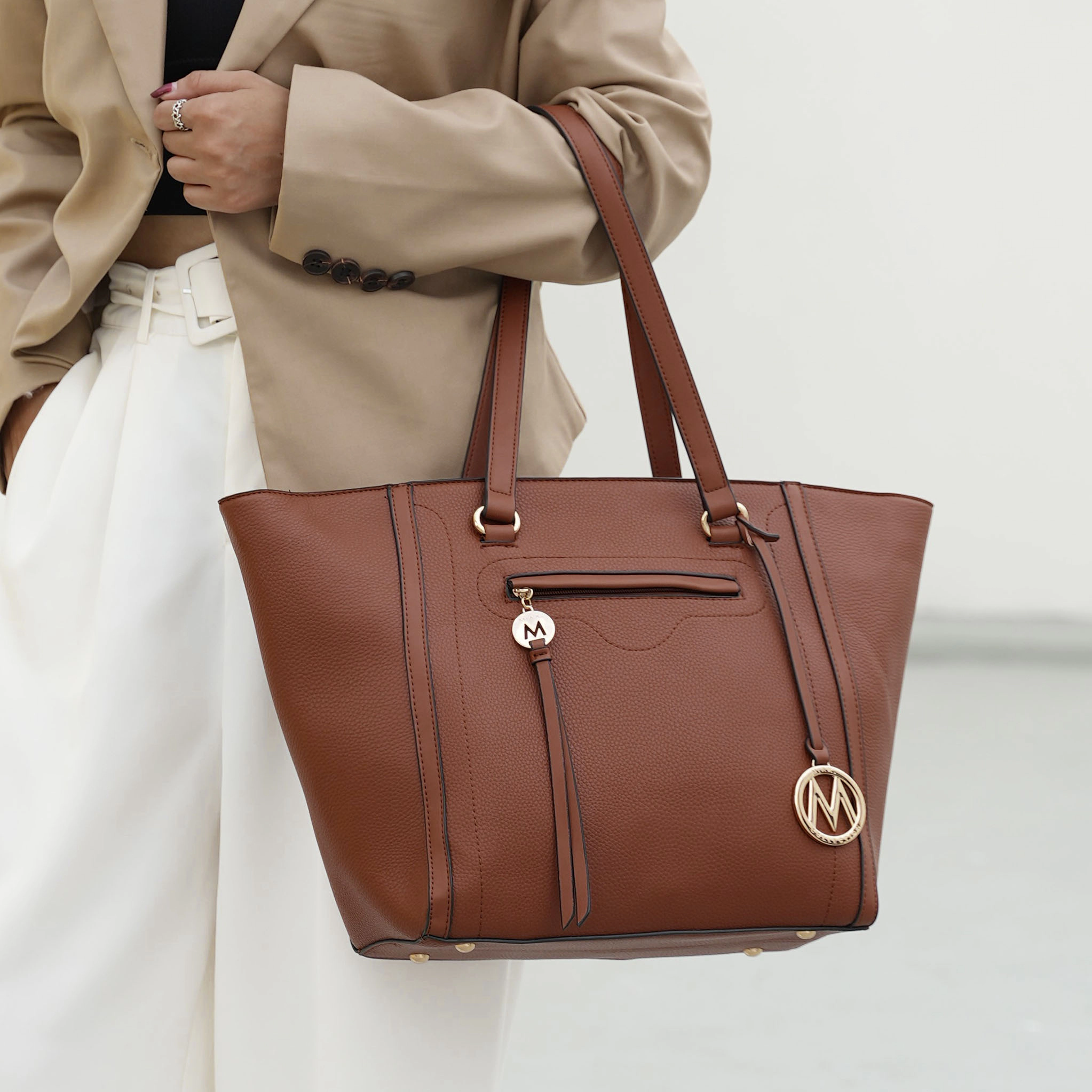 Mia K Collection Alexandra Tote Bag - Pebbled Vegan Leather Large Carryall with Matching Wallet