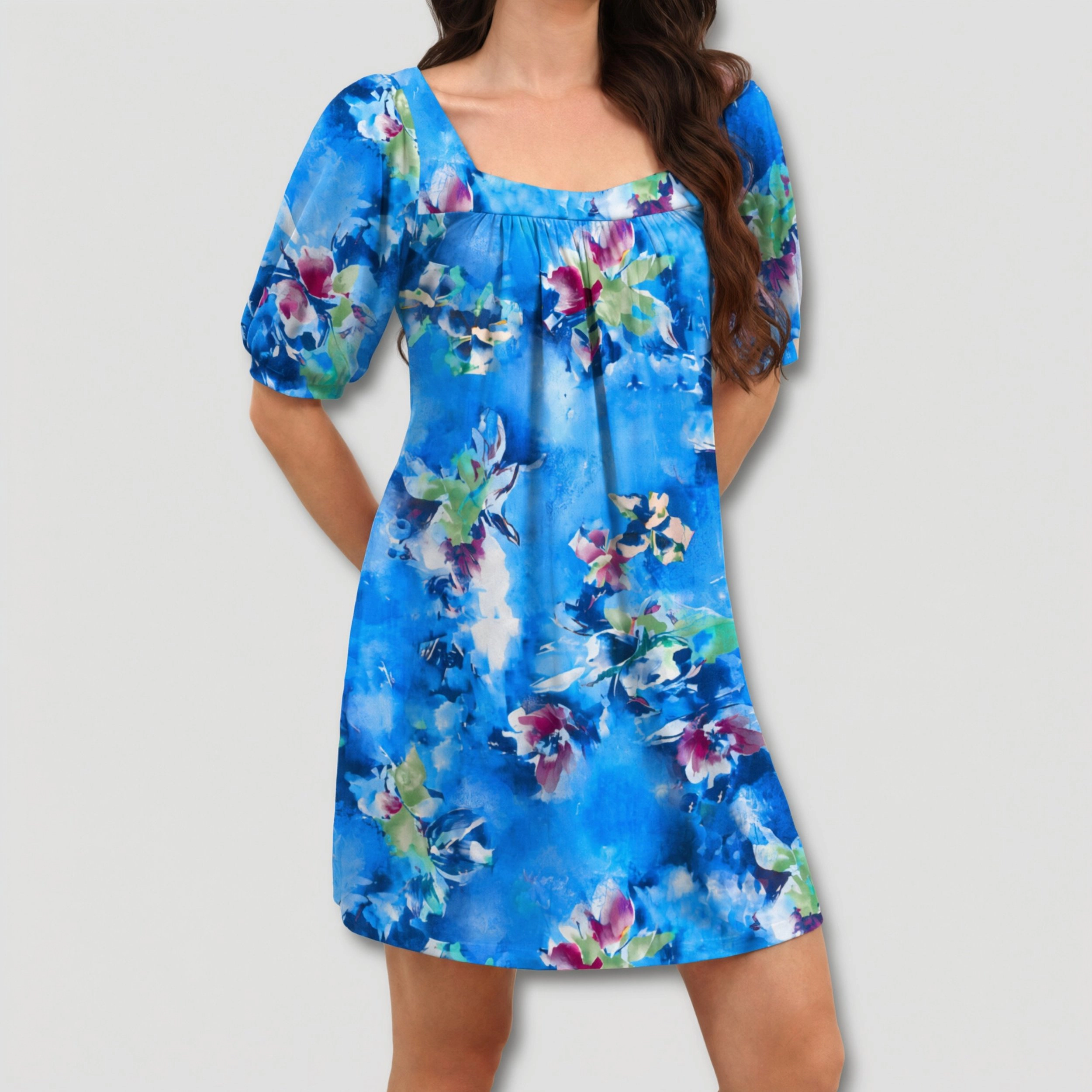 Ekouaer Women's Floral Square Neck Half Sleeve Nightgown