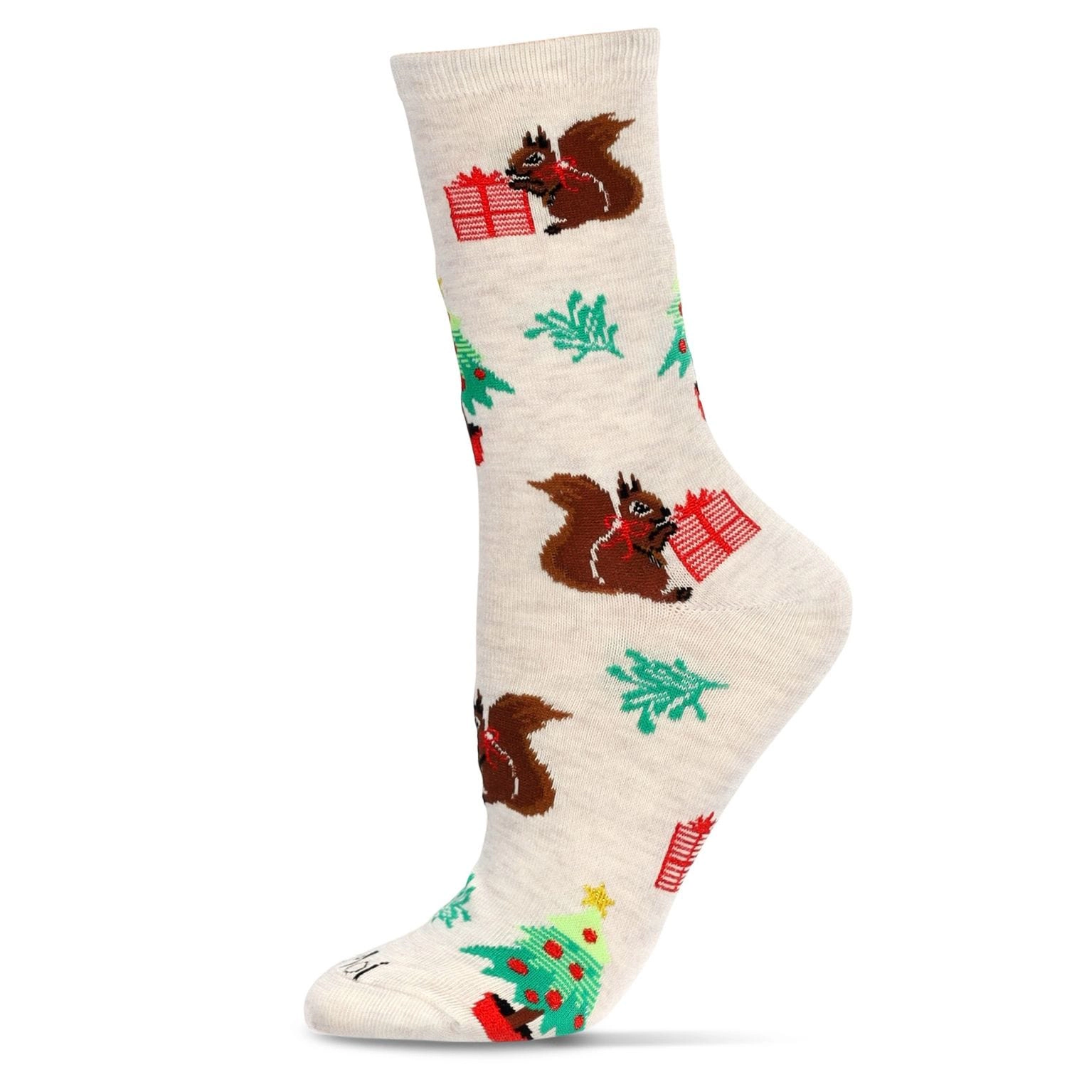 MeMoi Women's Festive Squirrel Crew Socks