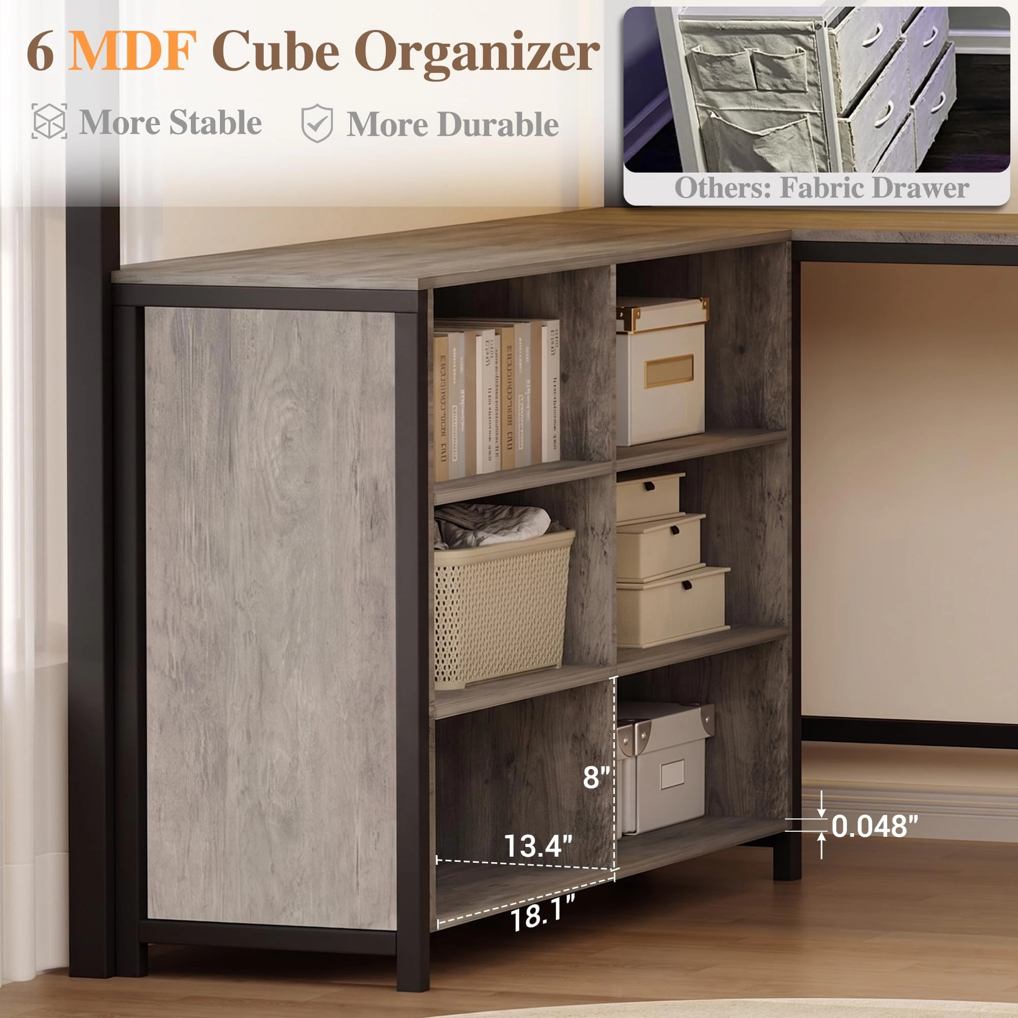 Full Loft Bed with U-Shaped Desk, Storage Cubbies, LED Light, Power Outlet & Heavy Duty Metal Frame