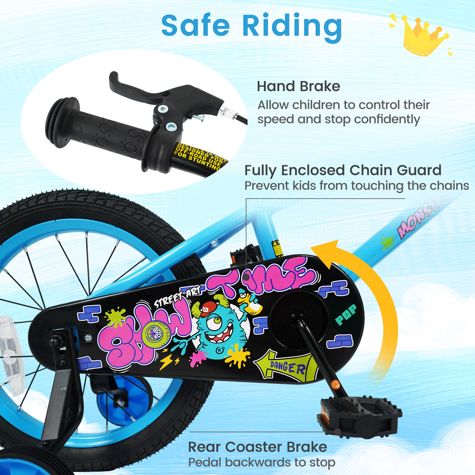 16-in Kids Bike for Boys Age 4-7 with Detachable Training Wheels Hand Brake and Rear Coaster Brake Kids Bicycle