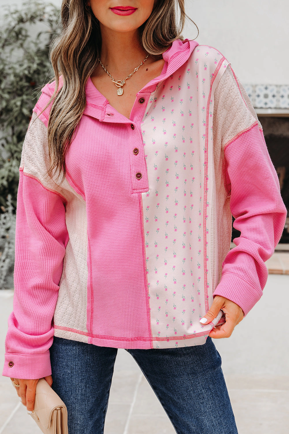 Threaded Pear Women's Hollievi Patchwork Hooded Oversize Pullover