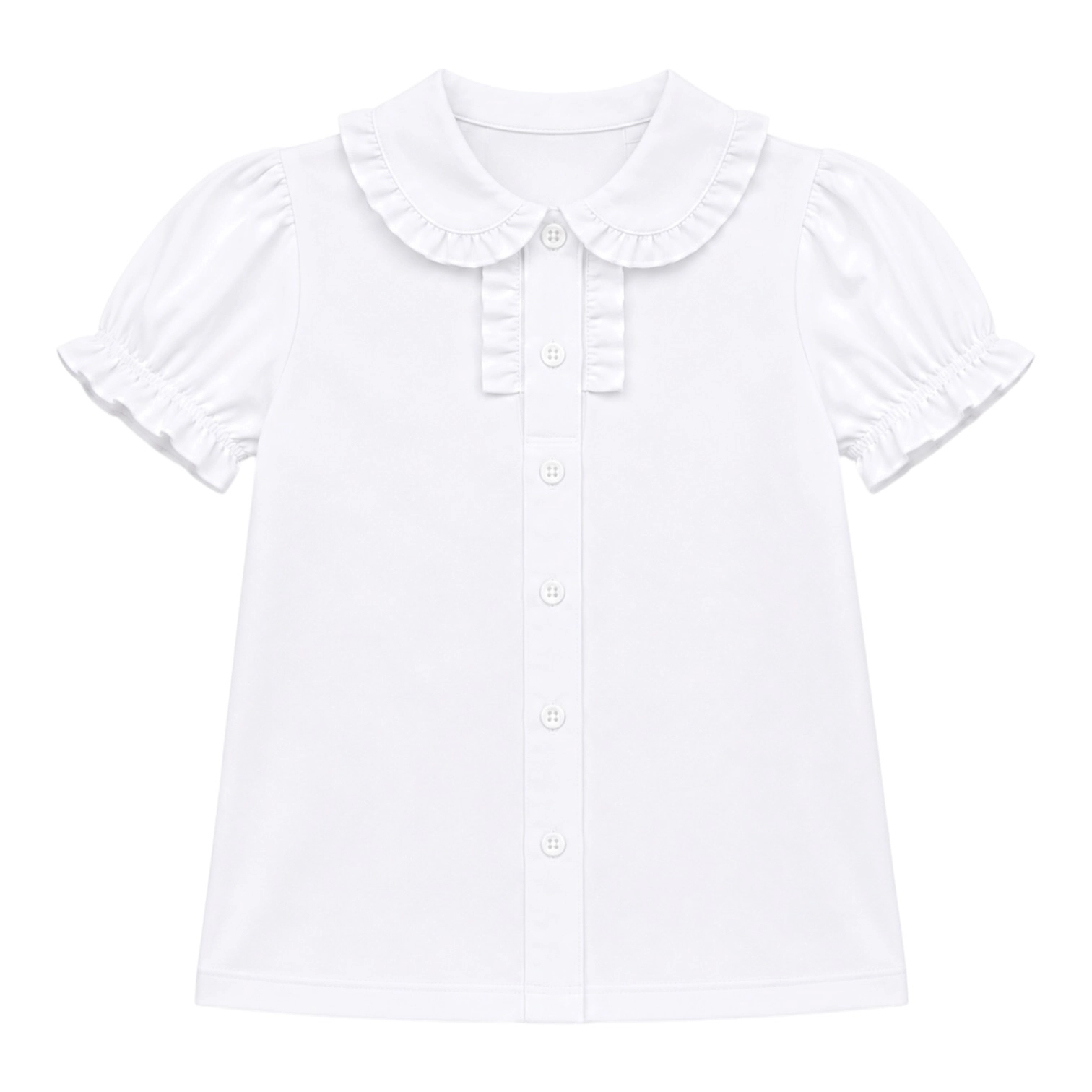 Laurenza's Girls White Ruffle Uniform Polo Button-Down Shirt