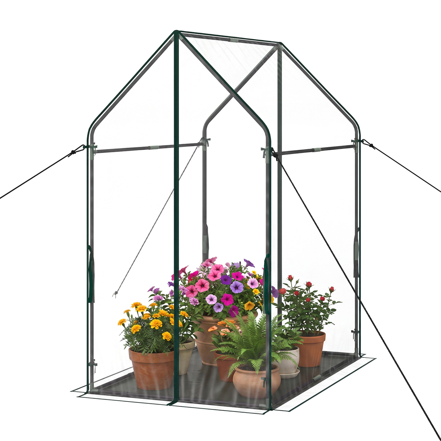 LJG Mini Green House Metal Frame with Waterproof Bottom Mat and Wind Ropes