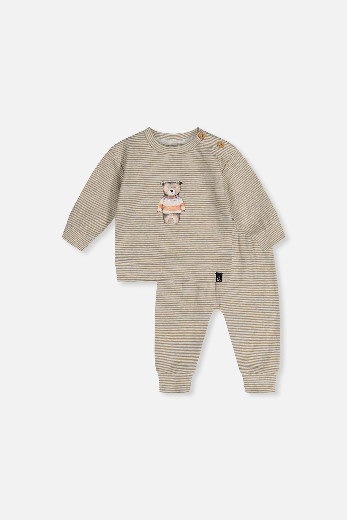 Deux par Boys Organic Cotton Striped Pants and Top Set with Bear Detail