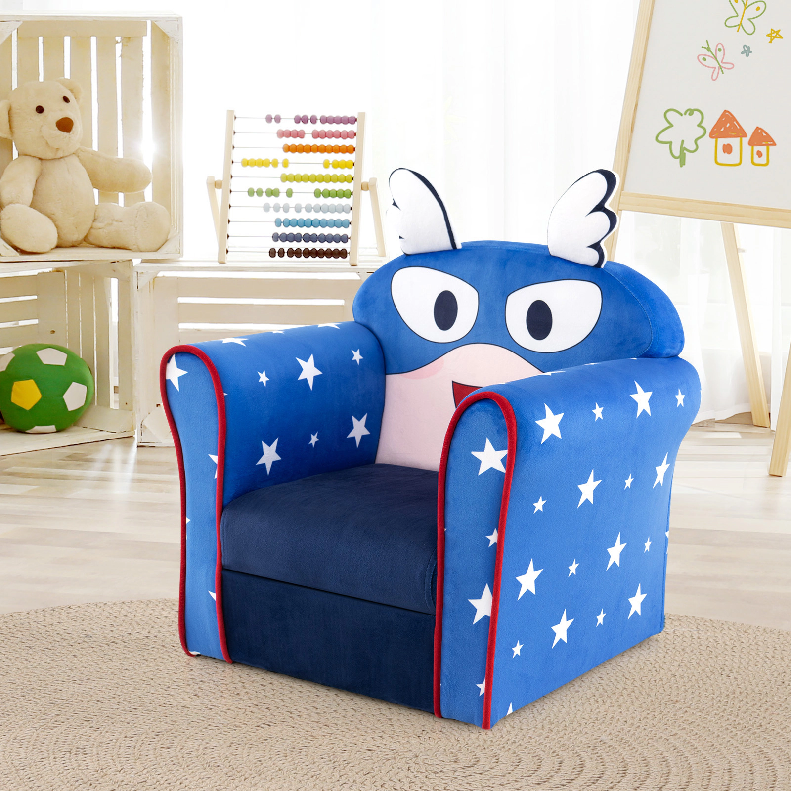 SUGIFT Blue Thick Cushion and Beechwood Frame for Ages 1-3 Kids Sofa Armchair