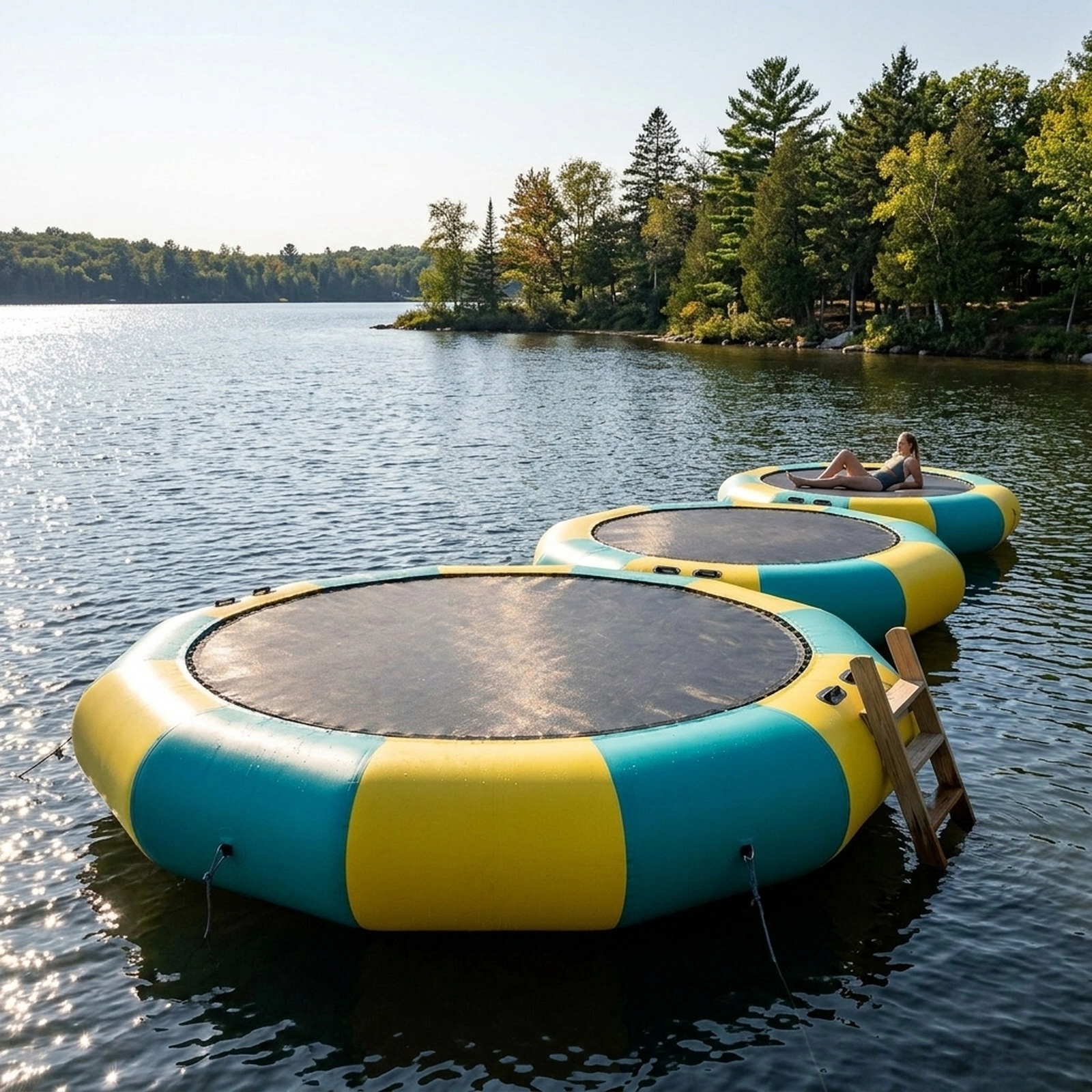 12-ft Inflatable Water Trampoline Lake Floating Bouncer Electric Inflator Rope Ladder Anchor 330-lb Ages 14+ Yellow