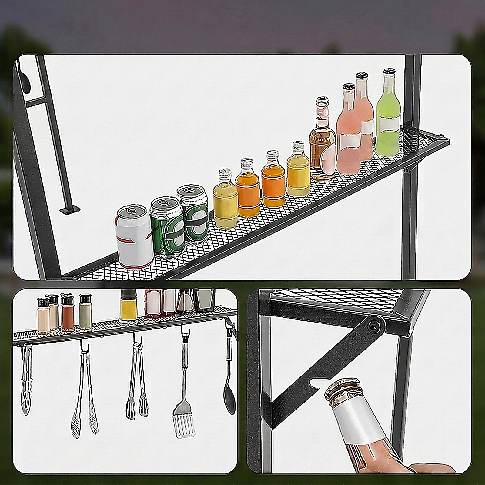 SUGIFT 7.8-ft x 4.4-ft Beige BBQ Grill Gazebo Canopy with 2 Metal Shelves 5 Hooks and 4 Bottle Openers