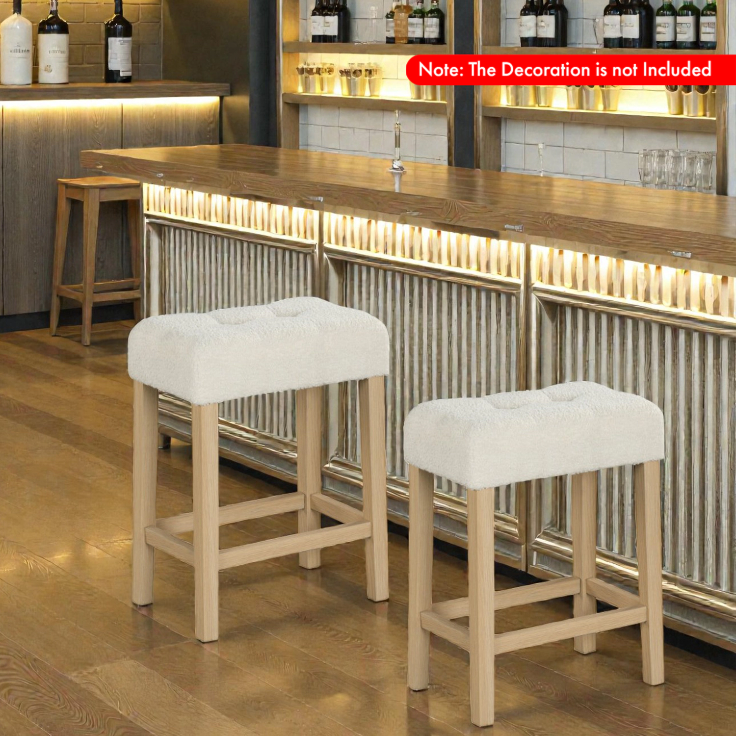 Hivvago Set of 2 Modern Counter Height Bar Stools with Rubber Wood Legs
