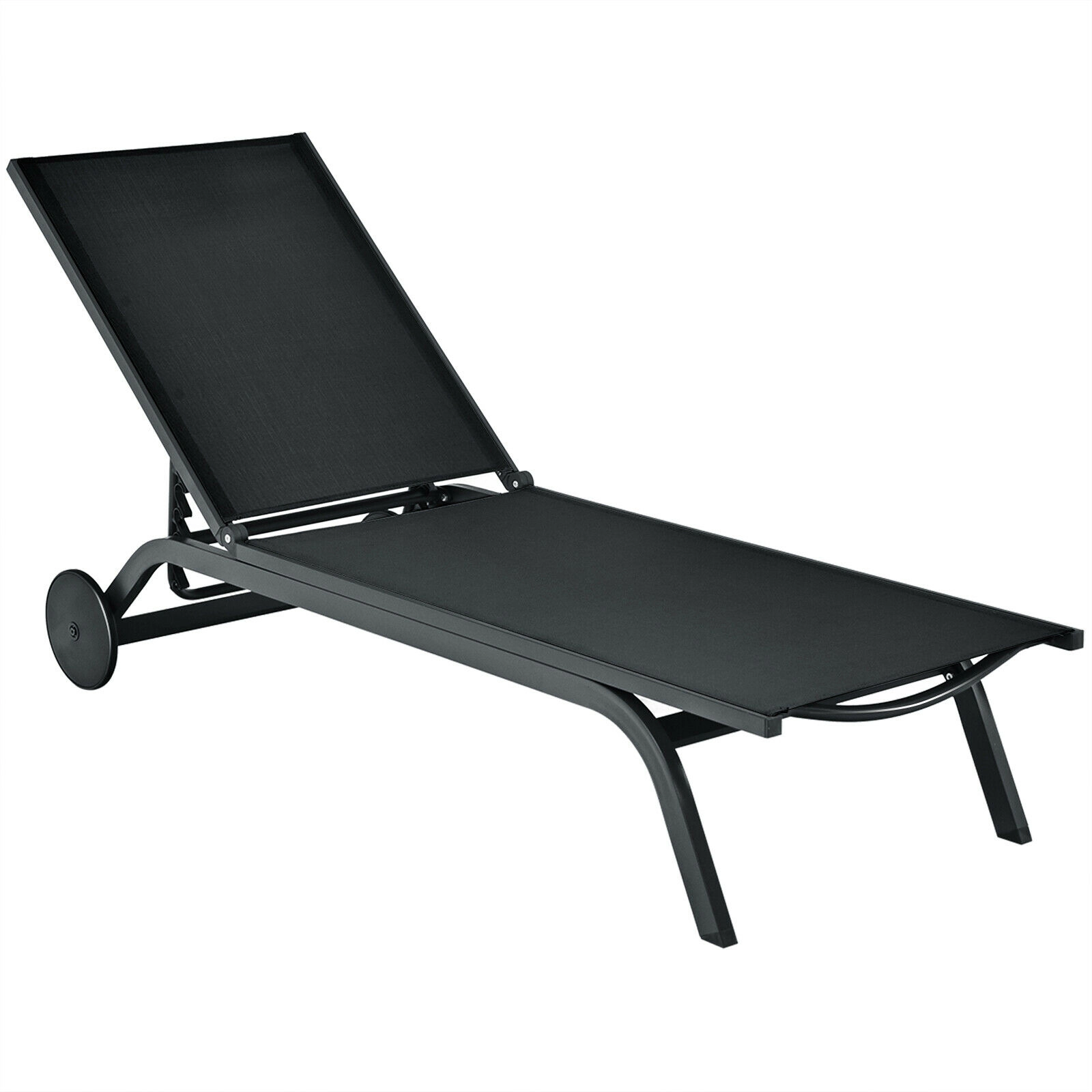 SUGIFT Adjustable Aluminum Fabric Outdoor Patio Lounge Chair 76-in Long 330-lb Capacity 6-Position Backrest Black Brown