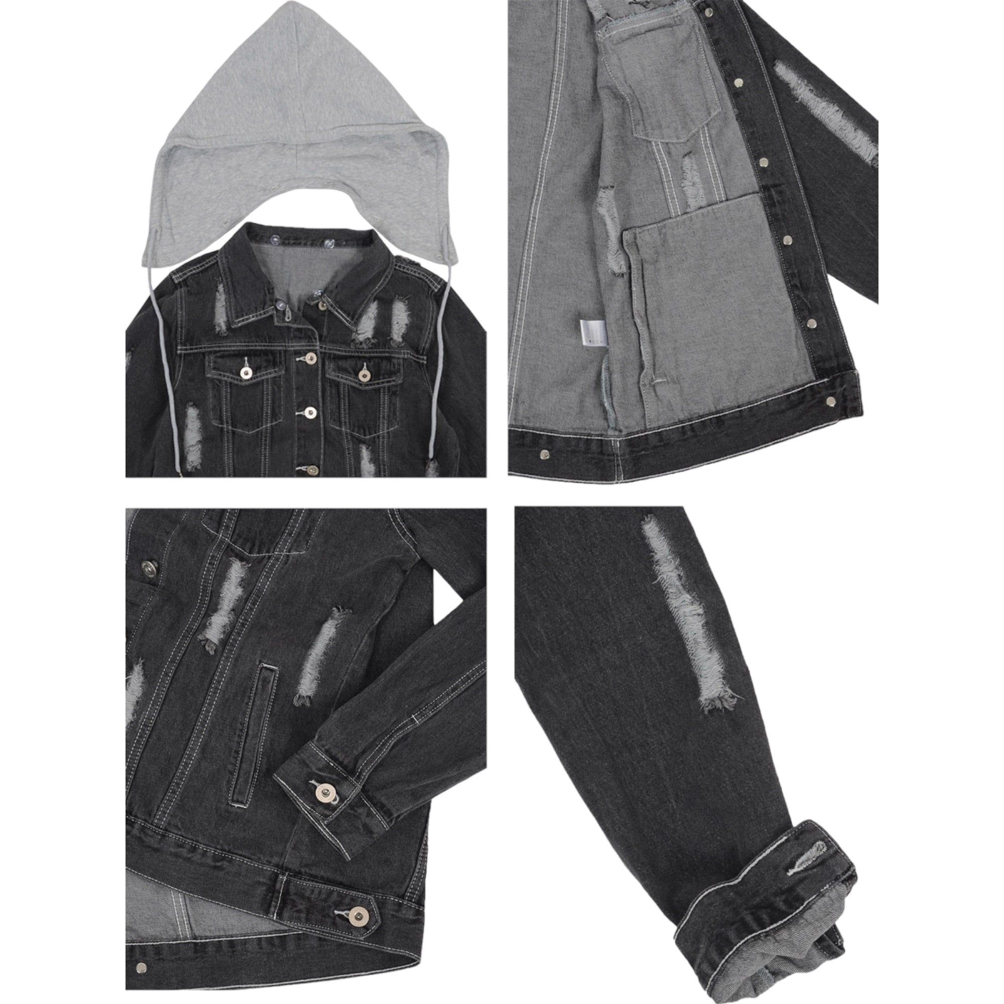Anna-Kaci Women's Detachable Hoodie Denim Distressed Jean Jacket