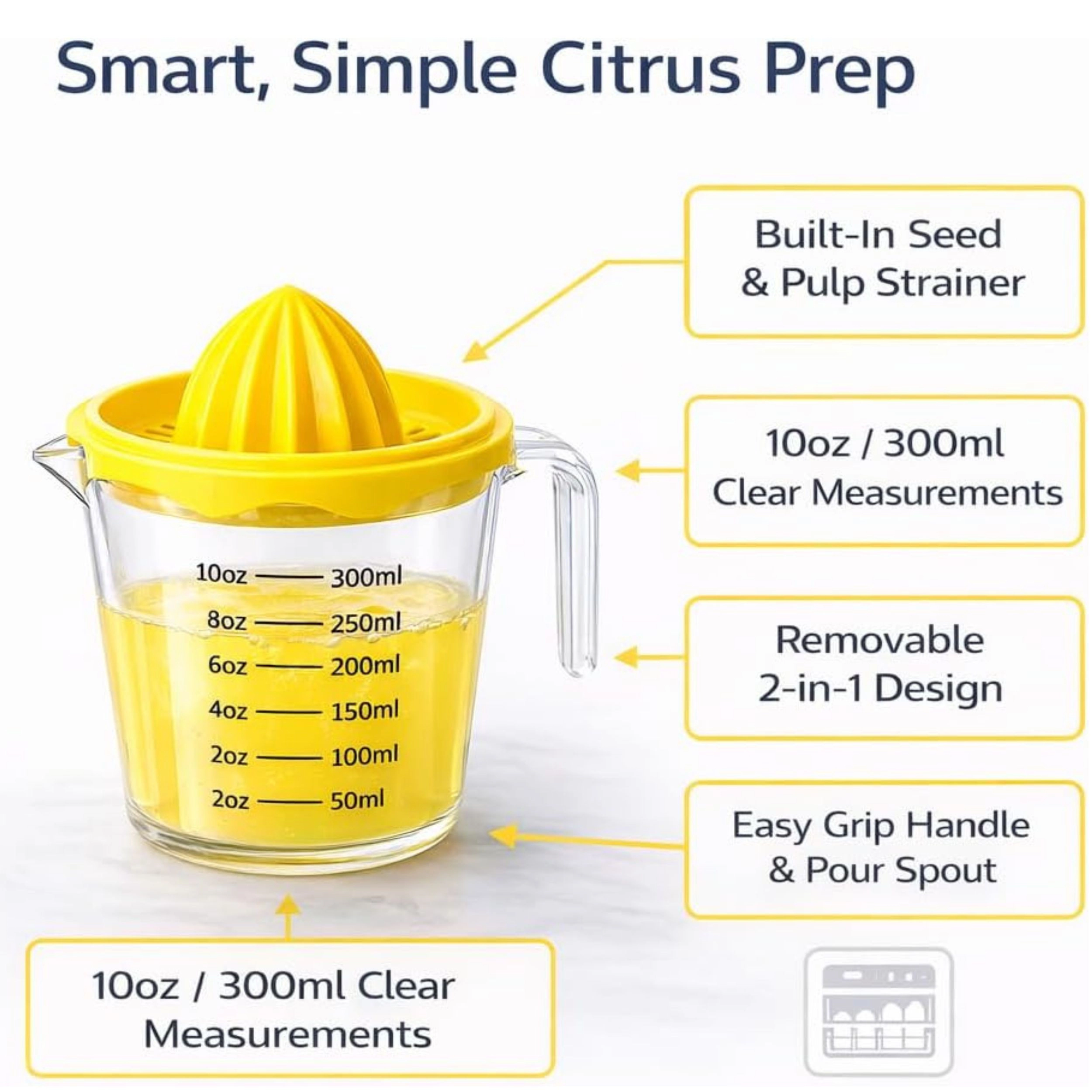Stock Preferred Manual Citrus Juicer with 10 oz Measuring Cup Strainer and Pour Spout