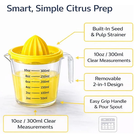 Stock Preferred Manual Citrus Juicer with 10 oz Measuring Cup Strainer and Pour Spout