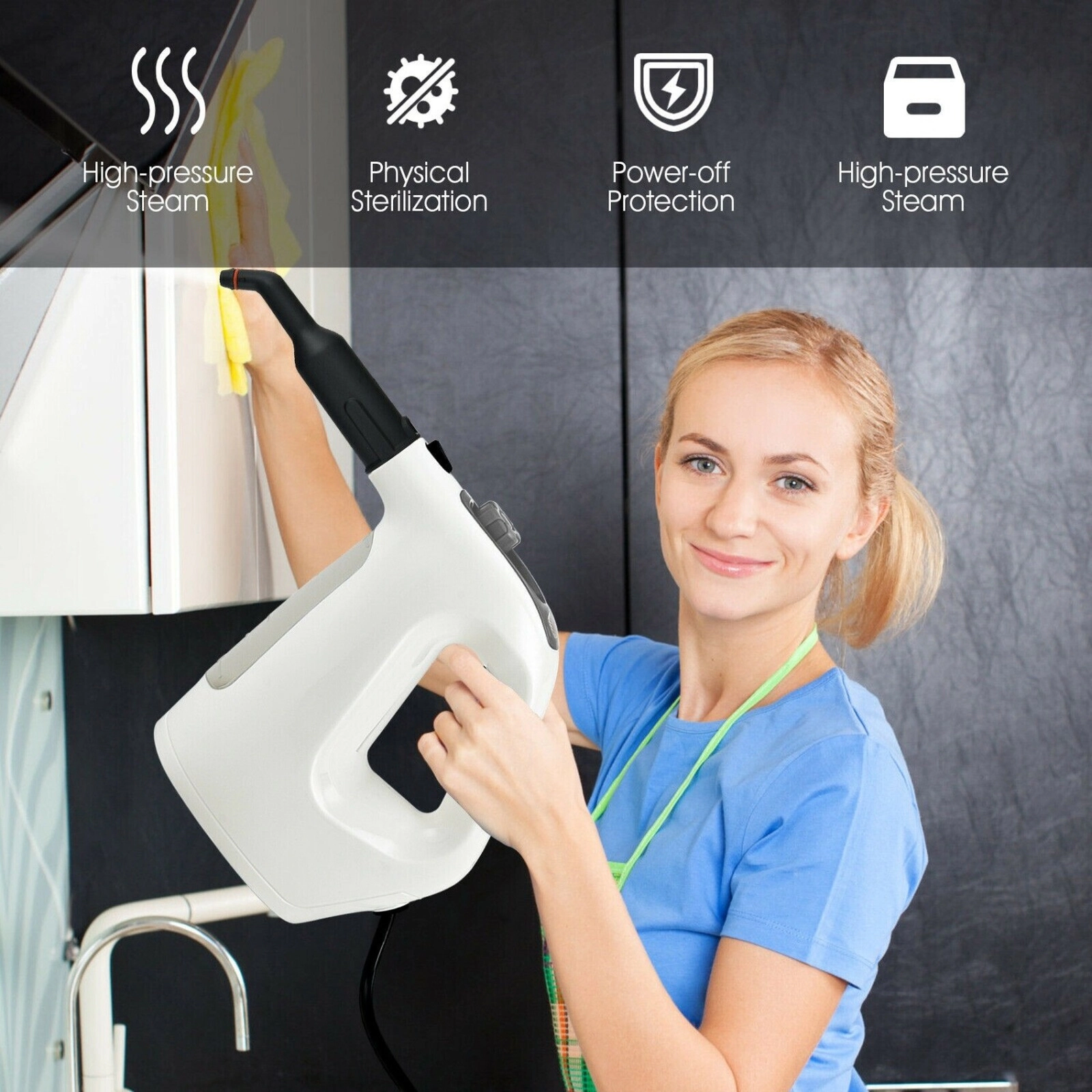 SUGIFT Gray Handheld Steam Cleaner with 14-Piece Accessory Kit and 16.5-ft Cord 1400W 13-in W 5-in D 9.5-in H