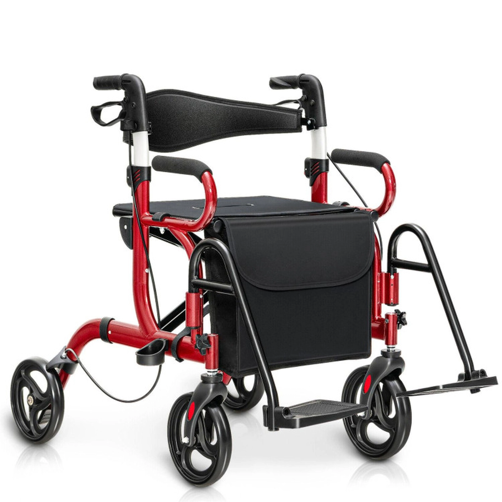 SUGIFT Red Folding Rollator Walker with Padded Seat and 8-in Wheels 41-in W 25-in D 39-in H 350-lb Seat Capacity