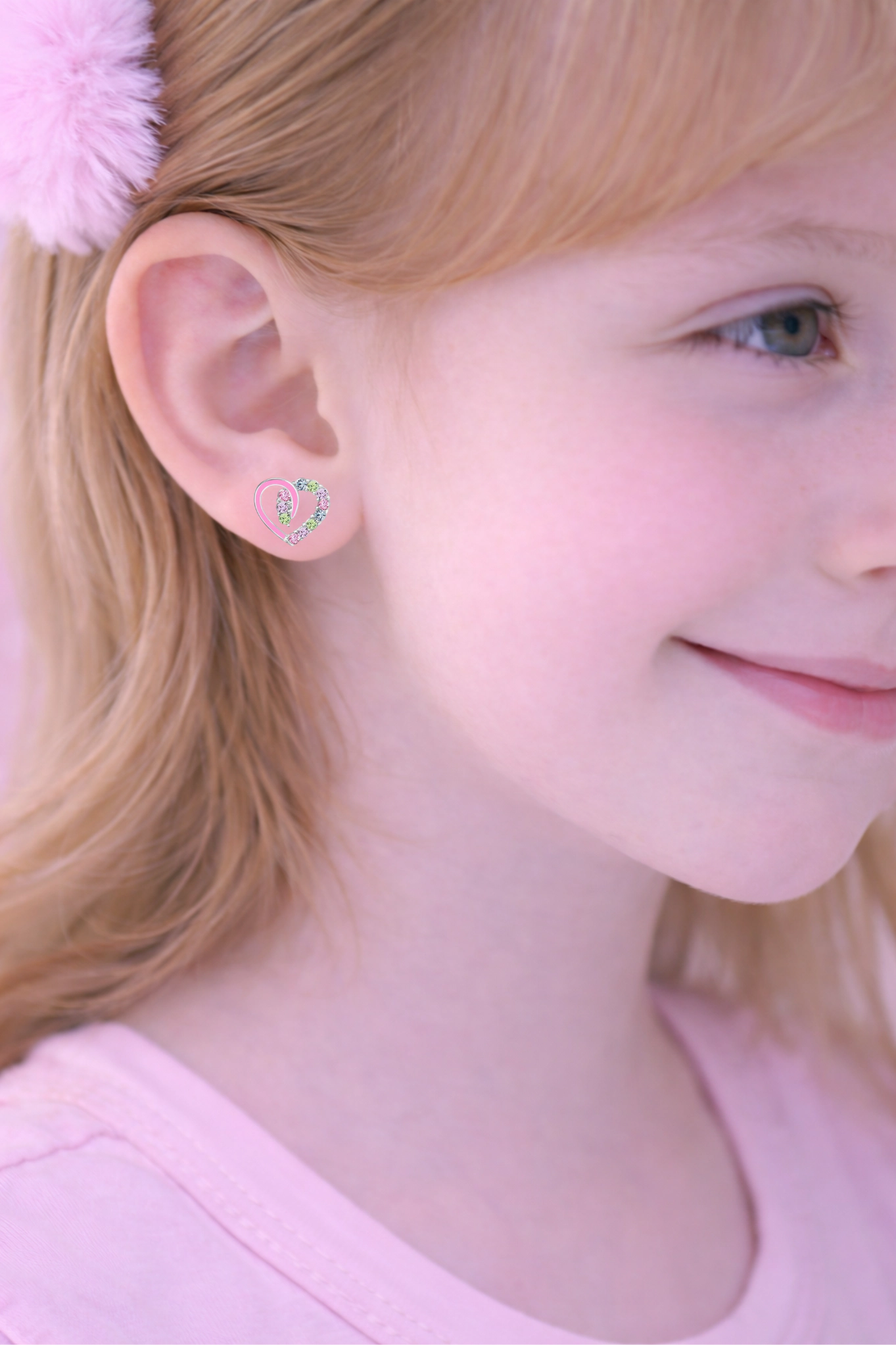 Chanteur Kids Heart Stud Earrings - Hypoallergenic Surgical Titanium Screwback, Silver-Plated, Cubic Zirconia